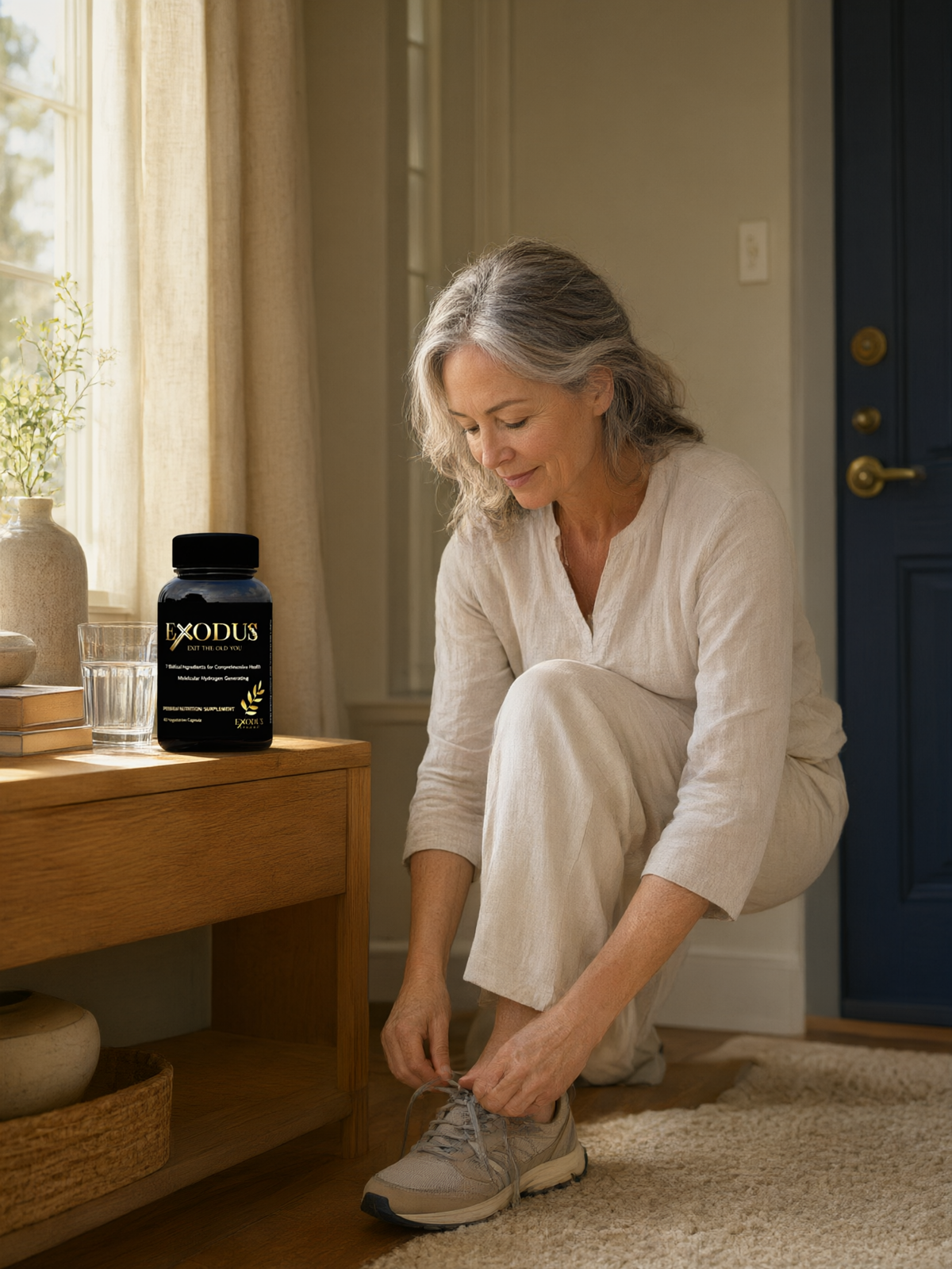 A bottle of Exodus by the front door in the morning