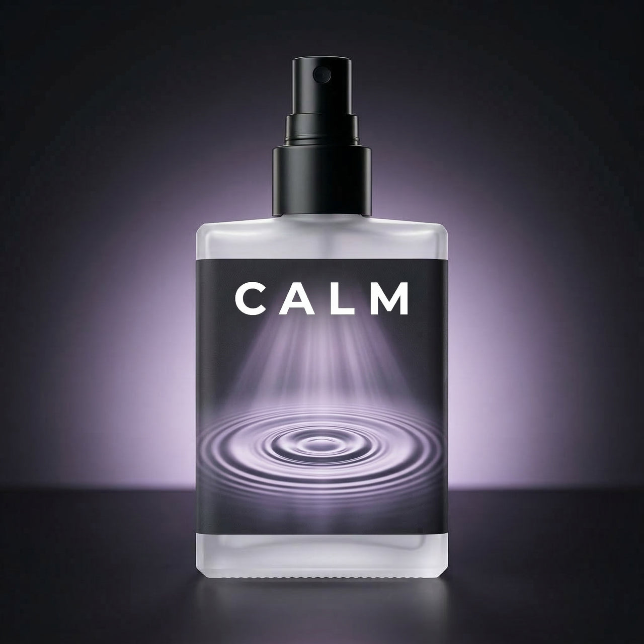 Bottle labeled 'CALM' with a dark background