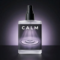 Bottle labeled 'CALM' with a dark background