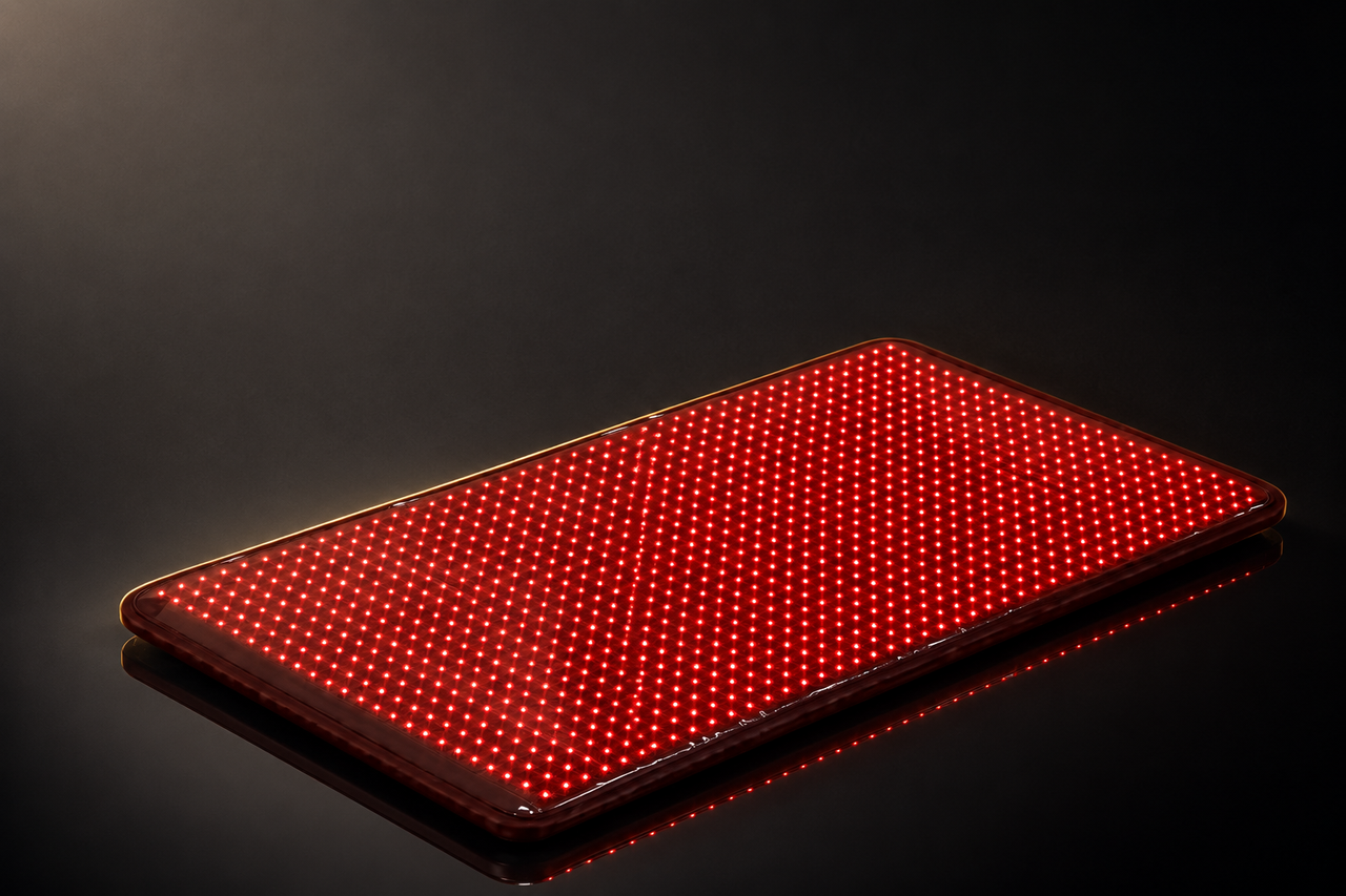 Total Body Reset red light mat — product shot, black background