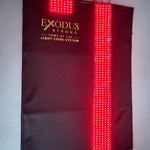 Red Light+ Laser Blanket standing closed, the gold Exodus Strong logo on the front (the exterior is shared with the Blanket)