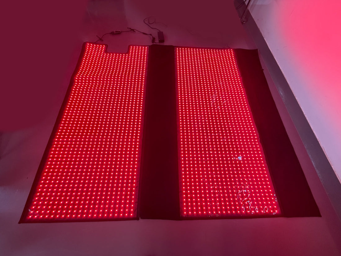 Red Light+ Blanket opened flat, both light panels lit